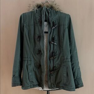 Abercrombie & Fitch Olive Utility Jacket with Faux Fur Hood